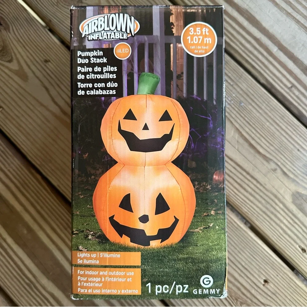 Gemmy Airblown Inflatable Pumpkin Duo Stack 3.5 Ft LED Halloween